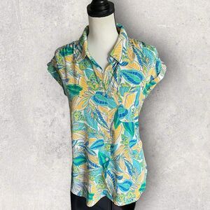 Olive & Oak Womens M Green Tropical Floral Shirt Short Sleeve Casual